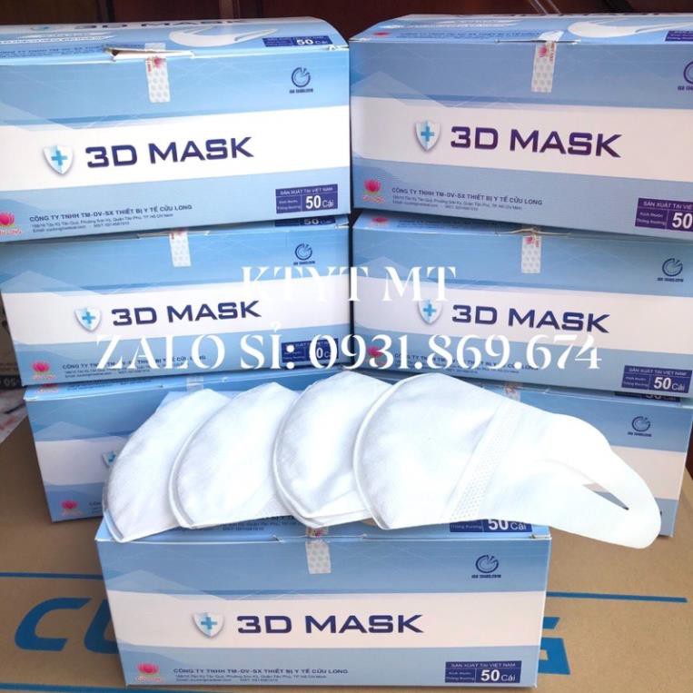 Khẩu trang 3D Người Lớn thương hiệu Cửu Long , Hộp 50 cái