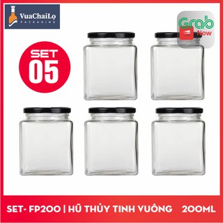 Hũ Thủy Tinh Vuông 200ml (Set 5 Cái)