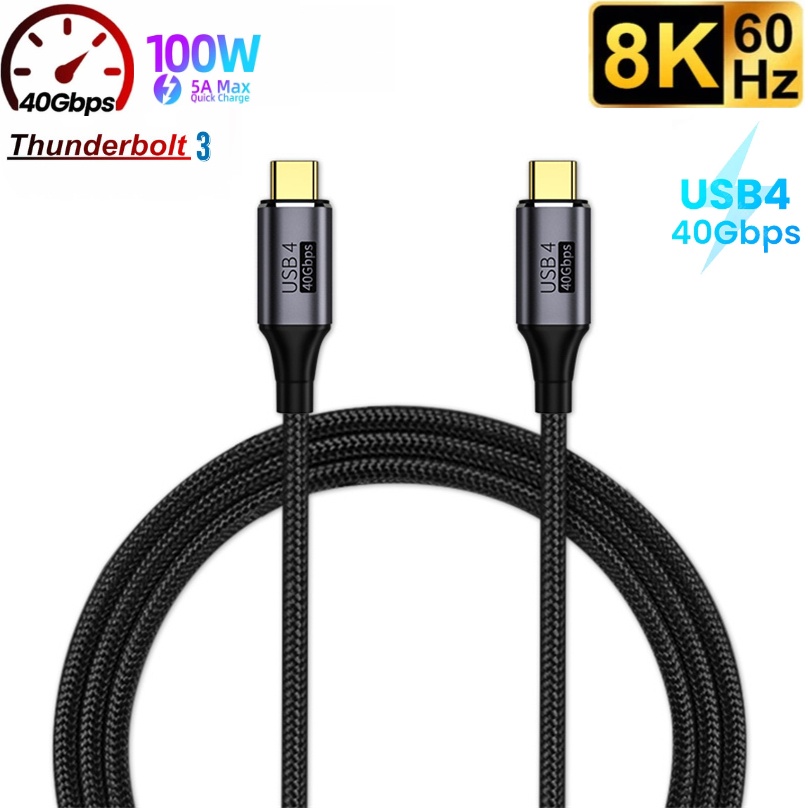 Cáp ChuyểN ĐổI USB4 Thunderbolt 3 Type-C ĐầU CắM Sang ĐầU CắM 40Gbps 8K 100W° Nút Bịt Góc Chuyên Dụng Cho Macbook Air Pro