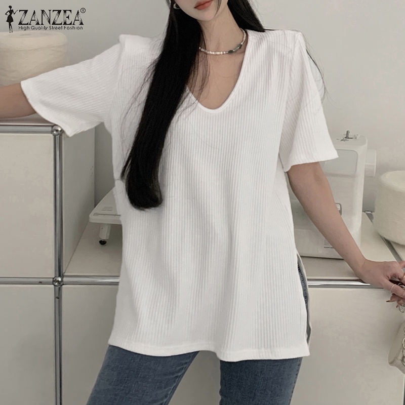 Áo thun ZANZEA tay ngắn cổ chữ V thời trang dành cho nữ