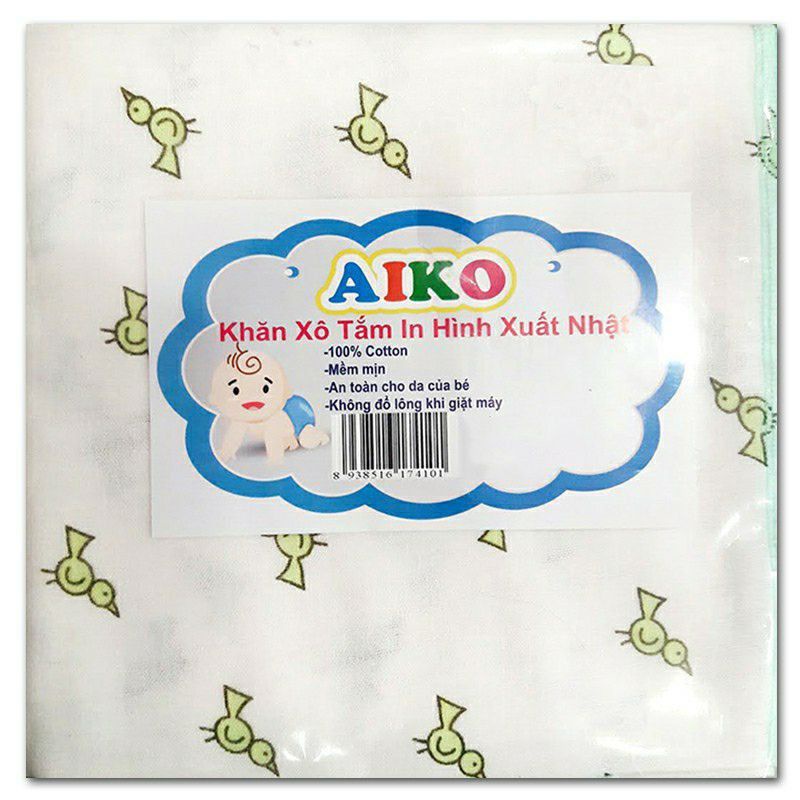 (2 lớp) - Khăn tắm xô xuất Nhật Aiko in hình 80x85cm