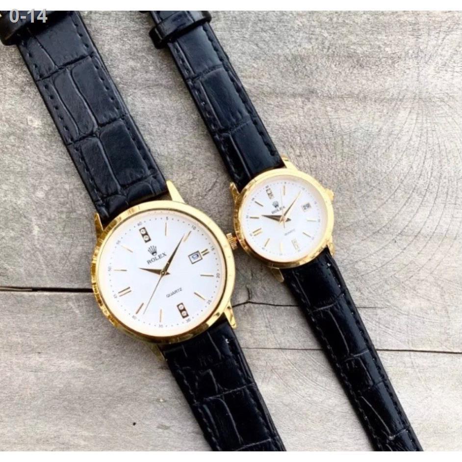 Đồng Hồ CẶP RoLex R075A DÂY DA Mặt TRẮNG Chống Xước, Nước