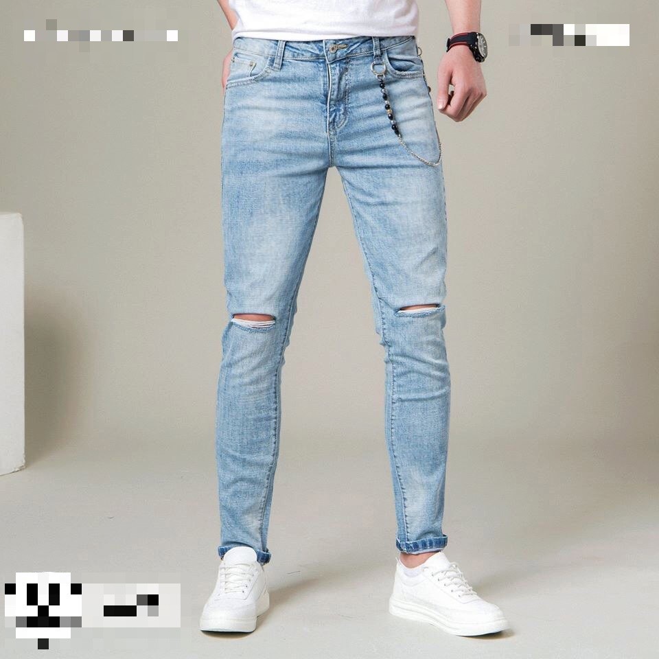 Quần jean nam xanh rách gối ống Slim fit, dáng ôm SUMYF TL04