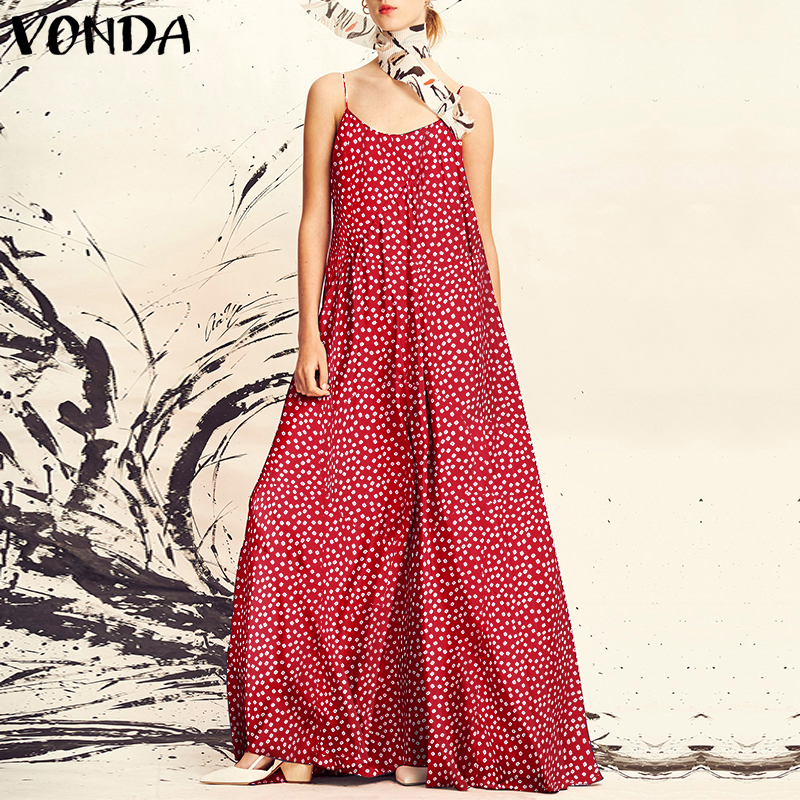 Đầm Hai Dây VONDA Dáng Dài Họa Tiết Chấm Bi Xinh Xắn Cho Nữ
