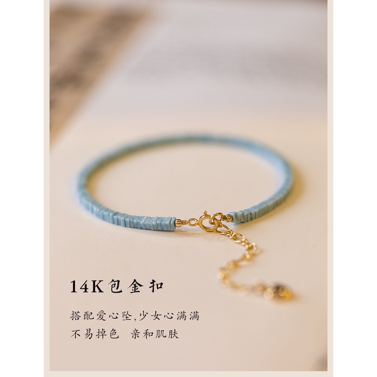 [Hàng Mới Về] Vòng Đeo Tay Đính Đá Ngọc Lam Màu Sắc Tươi Sáng Phong Cách Retro Thời Trang Mùa Hè Dành Cho Nữ