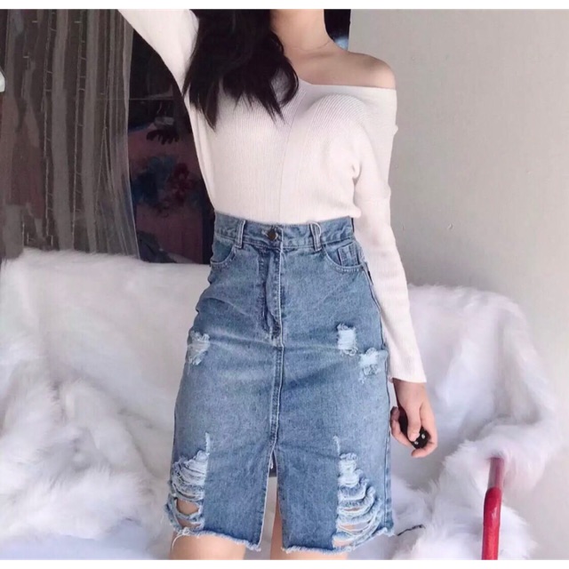 Chân váy jean rách công sở 🍑🍑🍑u