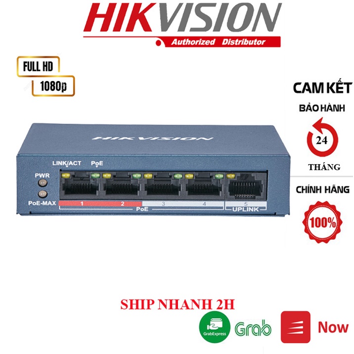 Switch Poe HIKVISION 4 cổng DS-3E0105P-E/M(B) chuyên dùng cho camera IP , Thiết bị mạng ( xám)- C02- Bảo hành 24 Tháng