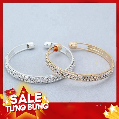 Vòng tay hở màu vàng / bạc đính đá kim cương nhân tạo - Hàng nhập khẩu