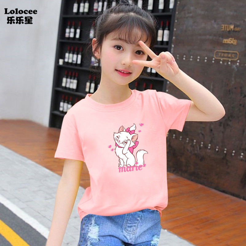 HELLO KITTY Áo Thun Tay Ngắn In Hình Mèo Dễ Thương Cho Bé Gái