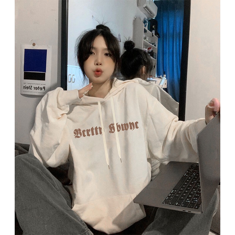 NRVP Áo hoodie tay dài dáng rộng in họa tiết phong cách Hàn Quốc dành cho nam và nữ