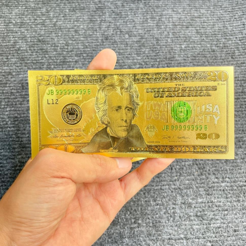 Tờ Tiền Kỉ Niệm 20 Đô Plastic (20 USD) Mạ Vàng Lì Xì Tết May Mắn