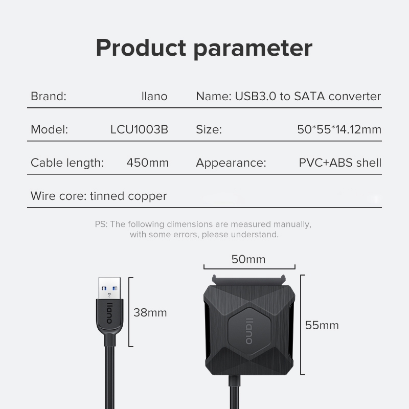 Dây Cáp LLANO Chuyển Đổi SATA Sang USB 3.0 Kèm Bộ Chuyển Đổi UASP Dành Cho Đĩa Cứng SSD 2.5/3.5 inch