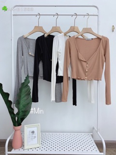 Áo thun gân tay dài phối nút kx