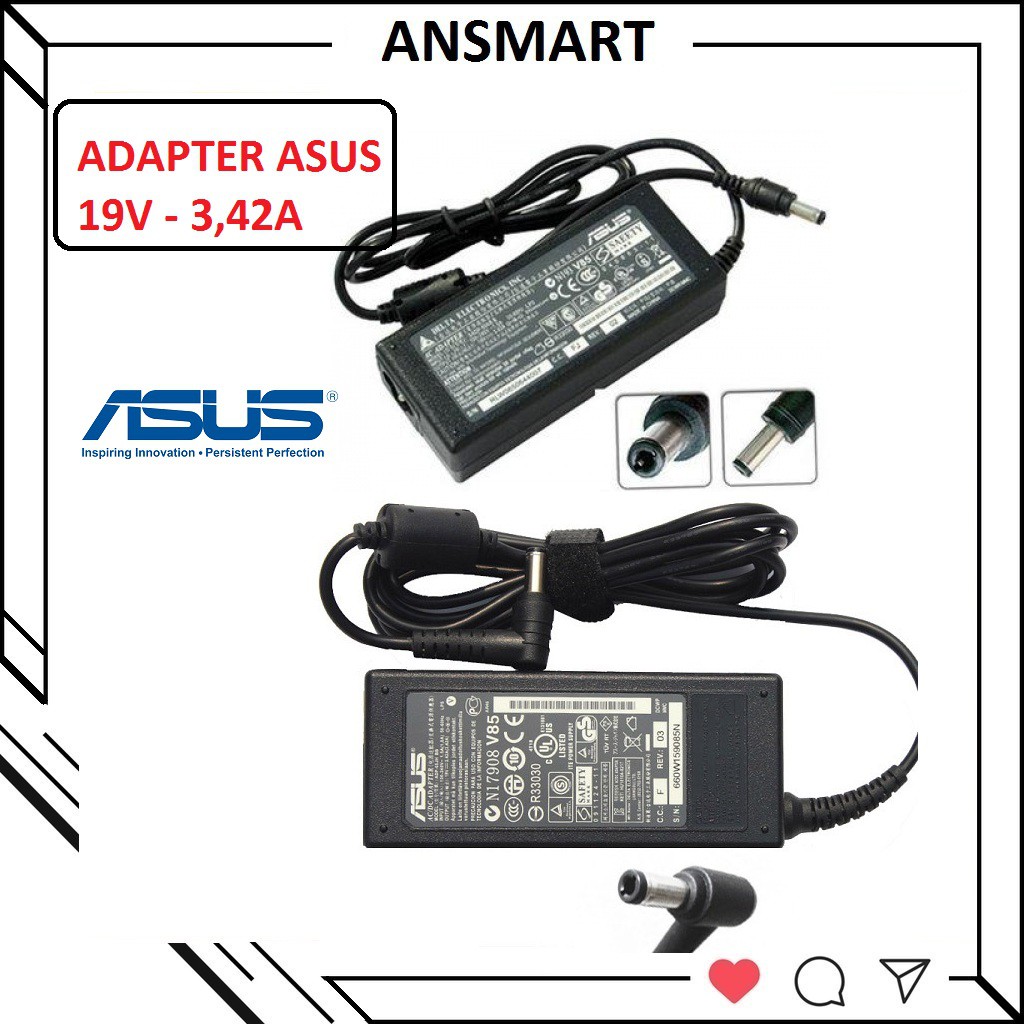 Sạc Laptop Asus 19V – 3.42A – 65W (ADAPTER ASUS 19V-3.42A) Chính Hãng Tặng Kèm Dây Nguồn