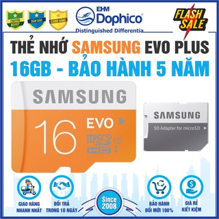 Thẻ nhớ Samsung 16GB – MicoroSD SAMSUNG EVO PLUS 16GB – CHÍNH HÃNG – Bảo hành 5 năm – Kèm Adapter