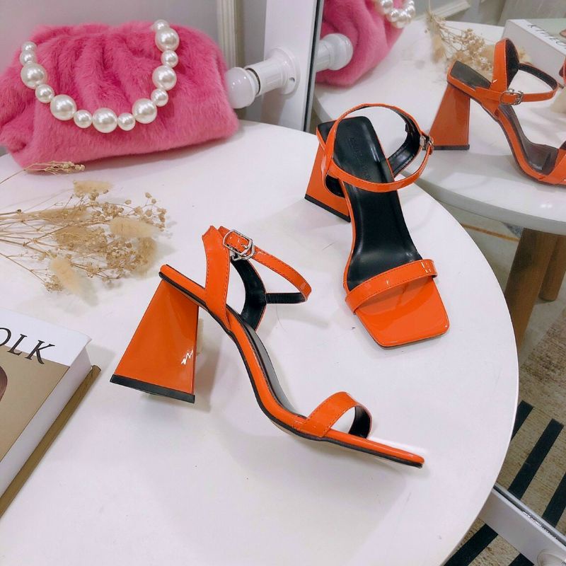 Giày Cao Gót Nữ Gót Trụ Vuông 9P_Sandal Cao Gót Quai Ngang Đế Trụ Hở Mũi Cao 9CM