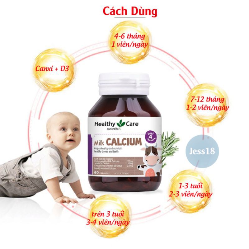 Canxi Milk Healthy Care Úc vị sữa bò cho bé 60 viên, tăng chiều cao, phát triển xương khớp, răng, ko còi date xa- Jess18 | Thế Giới Skin Care