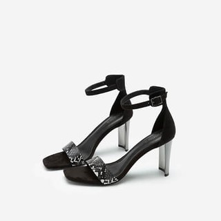 Vascara Giày Sandal Ankle Strap Da Nubuck Quai Vân Da Rắn - SDN 0693 - Màu Đen
