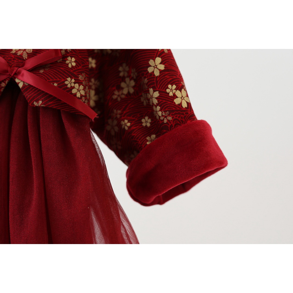 SALE TẾT - Váy nhung lót lông diện Tết bé gái, chất nhung dầy dặn, họa tiết nhũ vàng sang chảnh, lôt lót mịn ấm | MV15