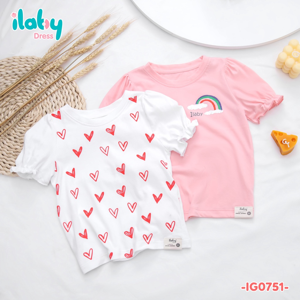 Áo cho bé gái ILABY tay bồng chất liệu cotton thoáng mát [20IG07510122]