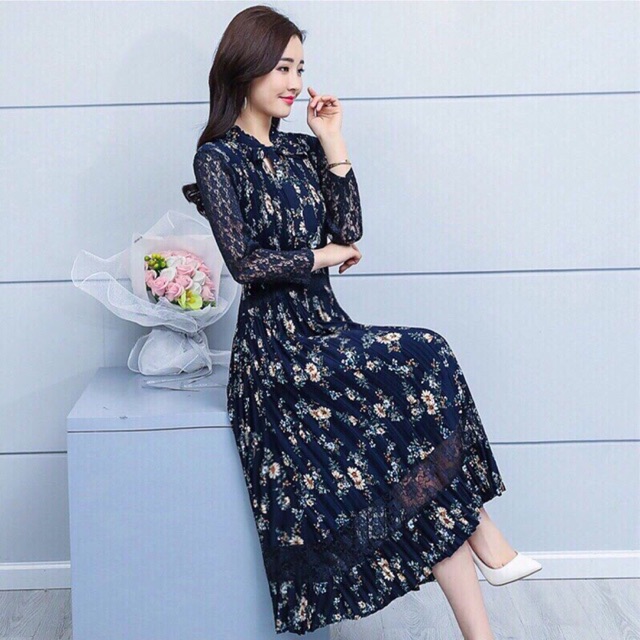 HANG NHAP - ĐẦM XOÈ HOA TAY REN CAO CẤP QC