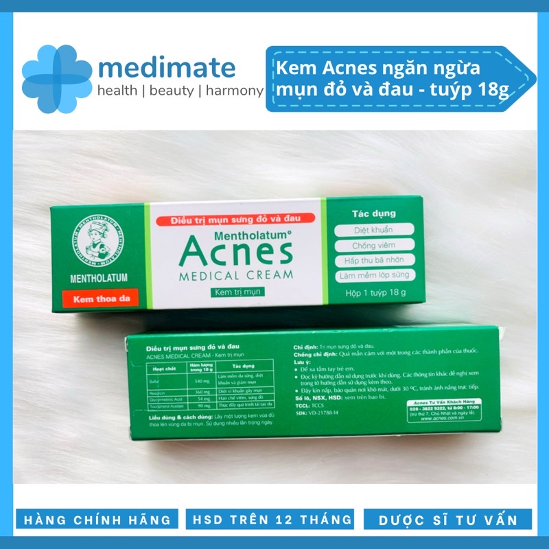 Kem Acnes medical cream ngăn ngừa mụn đỏ và đau (tuýp 18g)