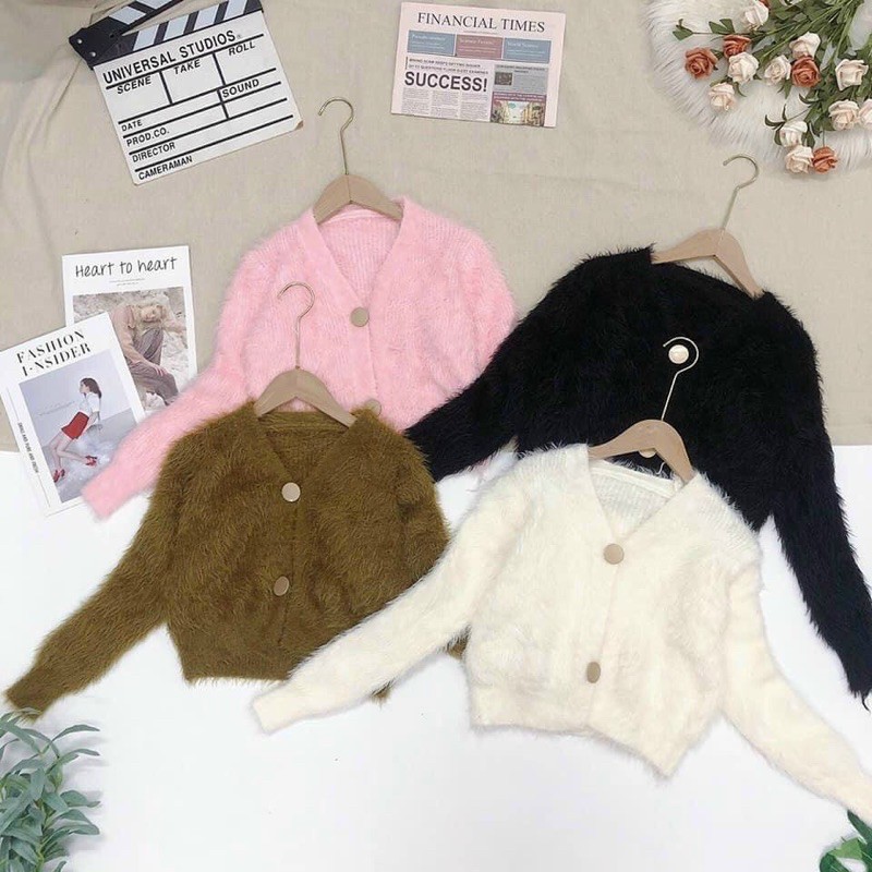 Áo lông crop tay dài (nút vàng+ nút ngọc) | BigBuy360 - bigbuy360.vn