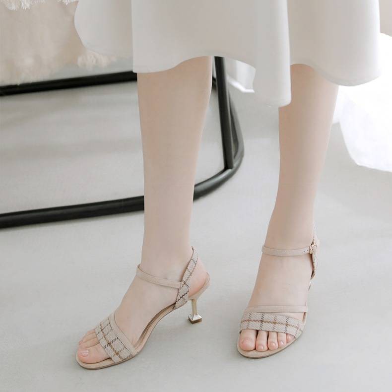 Giày Sandal Cao Gót Kẻ Sọc Ca Rô Thời Trang 2020 Dành Cho Nữ