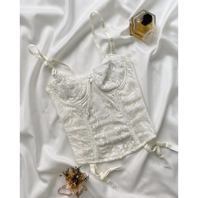 Áo corset ren trắng hoa 2hand