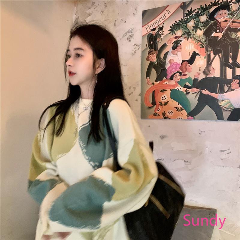 Áo Sweater Tay Dài Dáng Rộng Kiểu Hàn Quốc Thời Trang Mùa Đông Cho Nữ