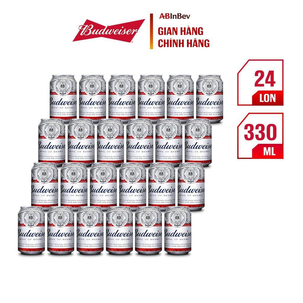 Thùng 24 Lon Bia Budweiser Chính Hãng (330ml/ lon) - Date : 11/2021