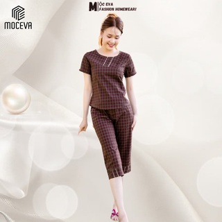 Đồ bộ mặc nhà nữ chất thô kate ,áo ngắn tay quần lửng mùa hè dòng cao cấp thương hiệu MỘC EVA MSSP: T122240