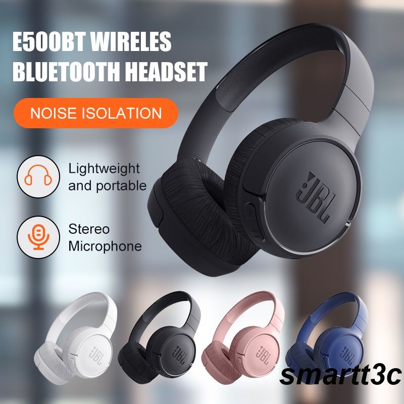 JBL T500BT/E500BT Wireless Bluetooth HeadPhone Deep Bass Sports Sound Gaming Headset With Mic Noise Canceling Foldable Headset