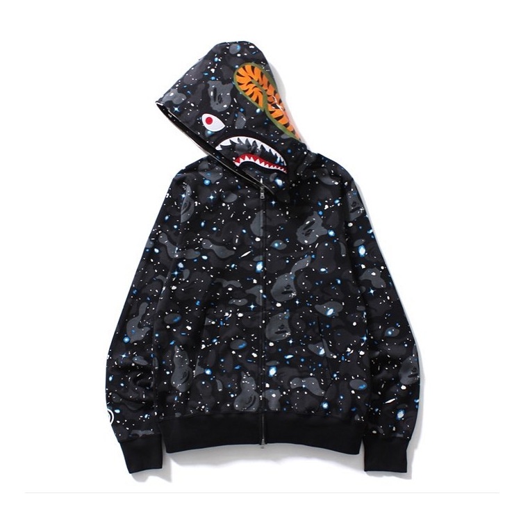 Áo Hoodie Jacket Bape Shark Camo Space, Galaxy Bape Hoodiefullzip SS2022, Chất liệu Cotton hoạ tiết thêu nổi