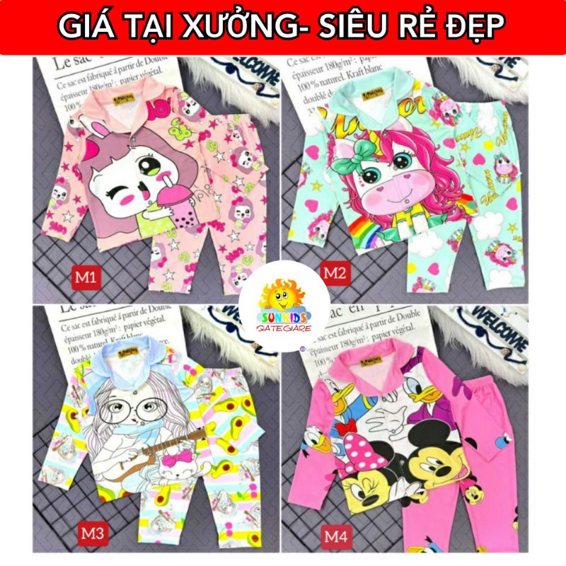 🔥TẬN GỐC🔥20KG-40KG Set Pizama GBD16 Dài Tay Thun Lạnh 100% In 3D Hoạt Hình Cho Bé Gái Size đại XẢ KHO