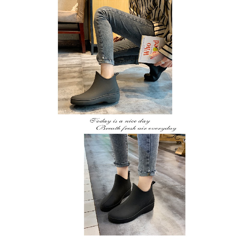 Giày Bốt Đi Mưa Cổ Thấp Lót Lông Cừu Giữ Ấm Chống Trượt Thời Trang Nhật Bản Cho Nữ