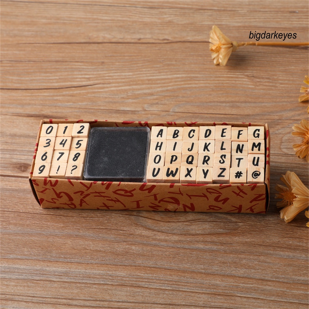 Set 40 Con Dấu Gỗ Khắc Chữ Tiếng Anh Trang Trí Sổ Tay Nhật Ký DIY