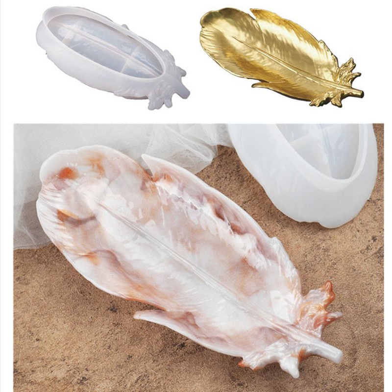 Khuôn Silicone Làm Đĩa Nhựa Epoxy Resin Hình Lông Vũ Diy Trang Trí Nhà Cửa
