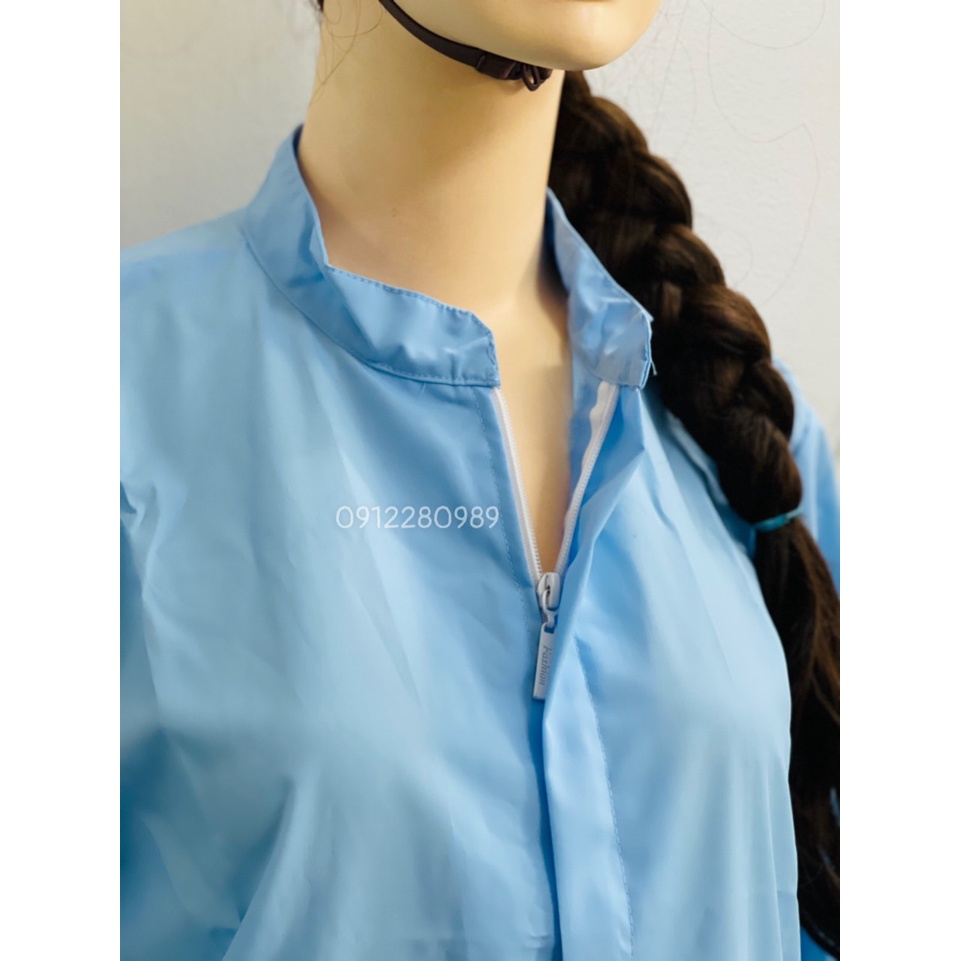 Đồ Thực Phẩm nam nữ tay dài vải silk màu xanh cực hot _ Hình chụp thật