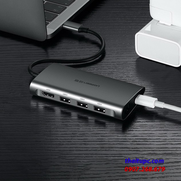 Cáp đa năng USB C to HDMI + USB 3.0 + LAN 1Gbps + Card Reader Ugreen 50538