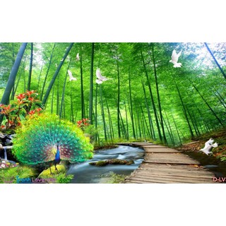 Tranh đính đá Phong cảnh trúc báo bình an - LV370