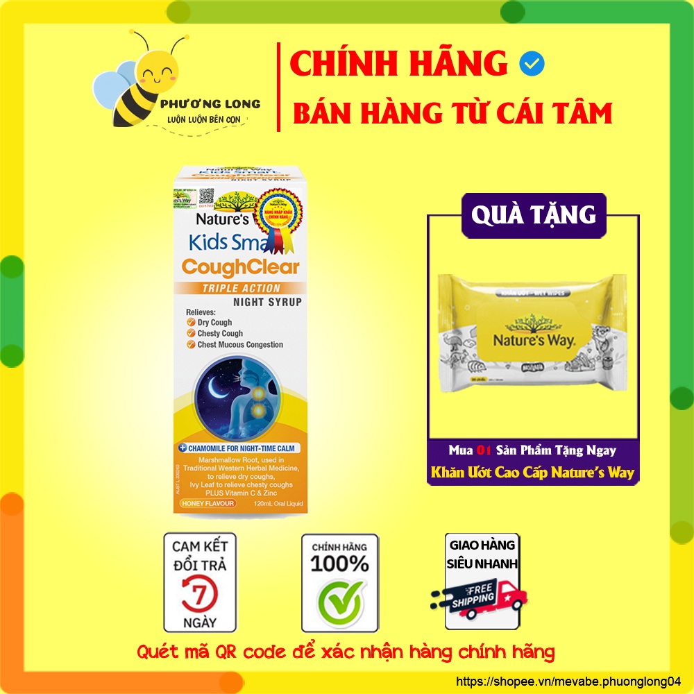 Nature's Way Kids Smart Cough Clear Triple Action Night Syrup - Tăng cường sức khỏe hệ hô hấp, giảm ho, long đờm