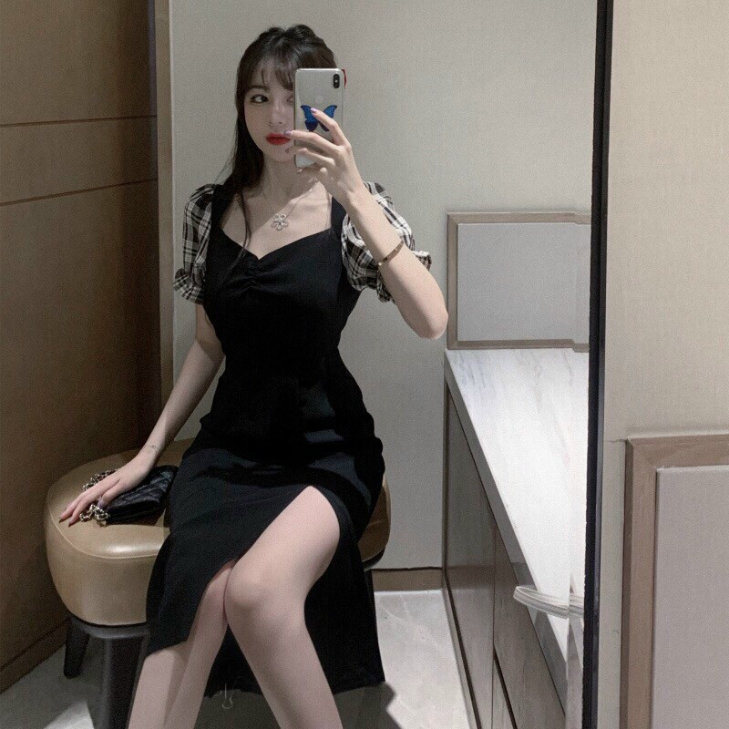 Đầm Cổ Vuông Dáng Dài Thiết Kế Xẻ Tà Phong Cách Retro Pháp 2021 | BigBuy360 - bigbuy360.vn