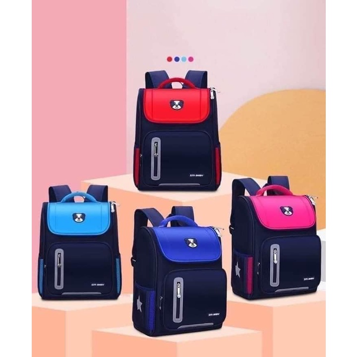 SIZE TO 40CM Balo học sinh tiểu học hình gấu SM Baby cho bé trai chất liệu chống thấm Ba lô chống gù có phản quang