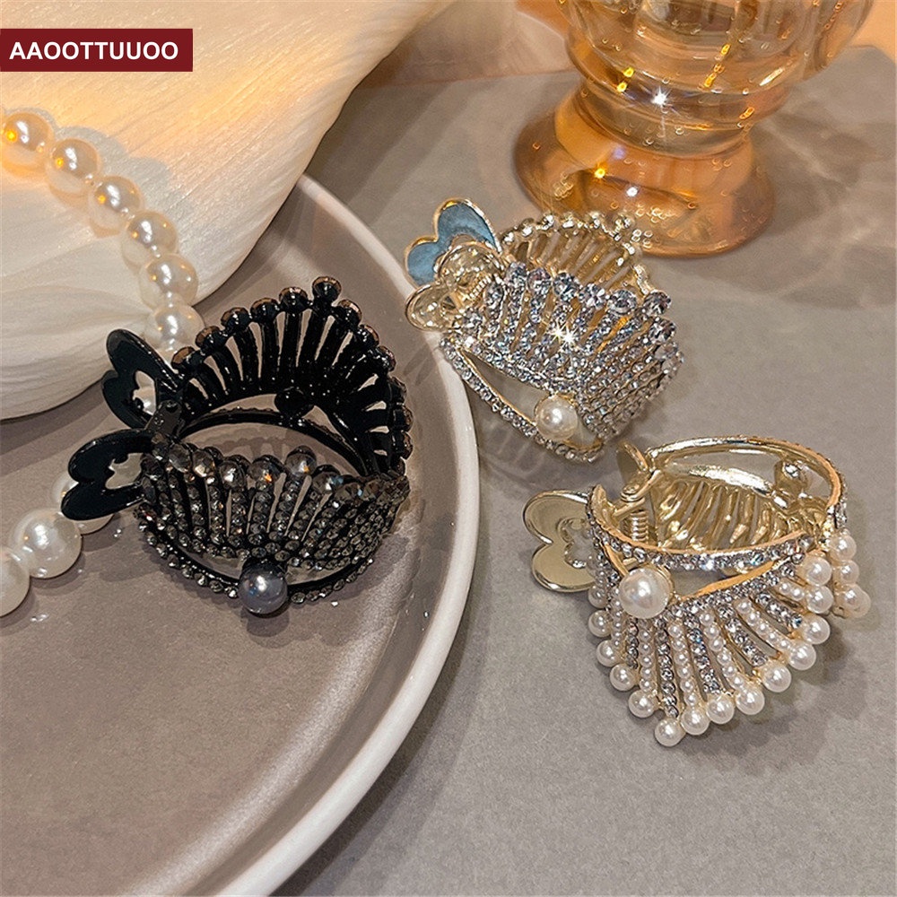 Kẹp Tóc Đuôi Ngựa Hình Vương Miện Đính Đá Cao Cấp Thời Trang Mùa Hè Dành Cho Nữ