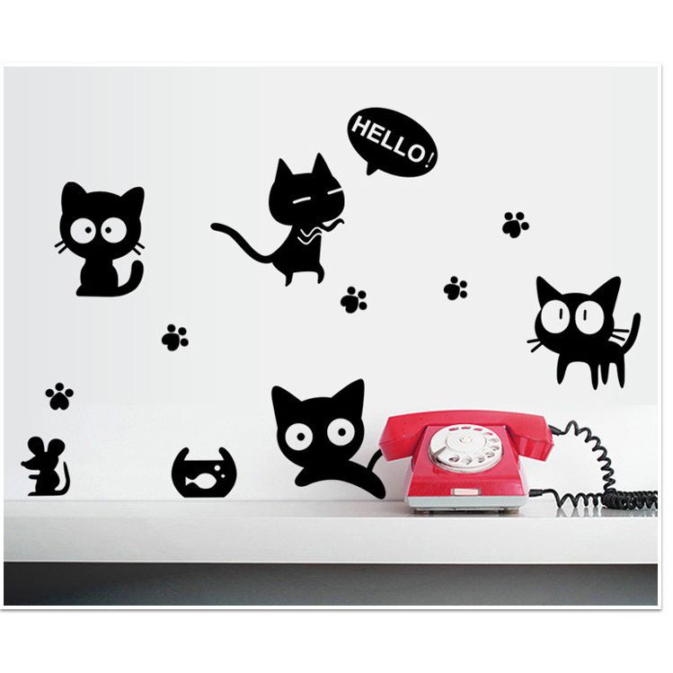 Decal dán tường [GIÁ SỐC] Mèo đen dễ thương DKN035