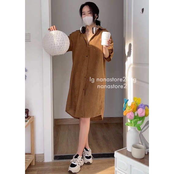 Váy sơ mi nhung cộc tay Nana21 Nana21store