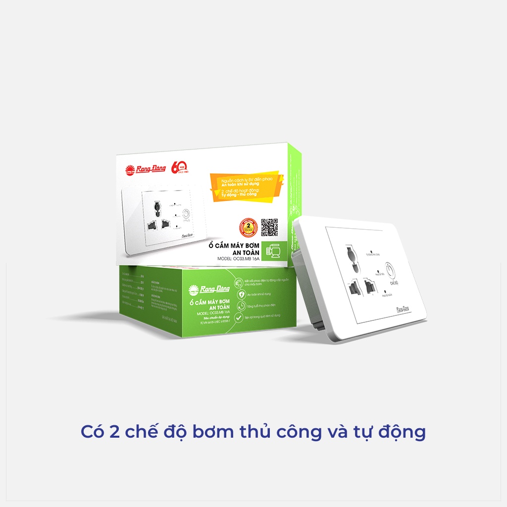 Ổ cắm máy bơm an toàn Rạng Đông, Model: OC03.MB 16A