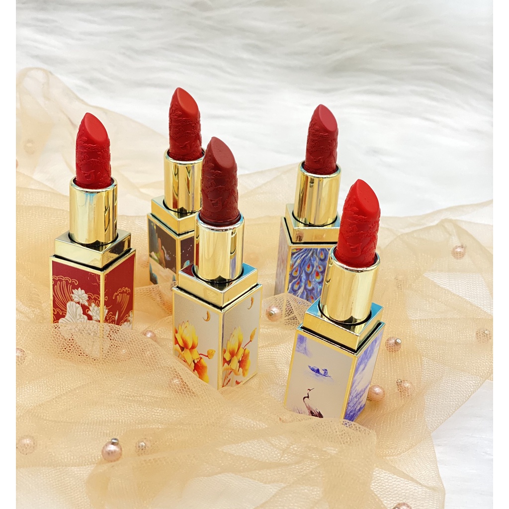 son nội địa Trung, son DROHOO cổ trang chạm khắc 3D (1SET 5 CÂY)