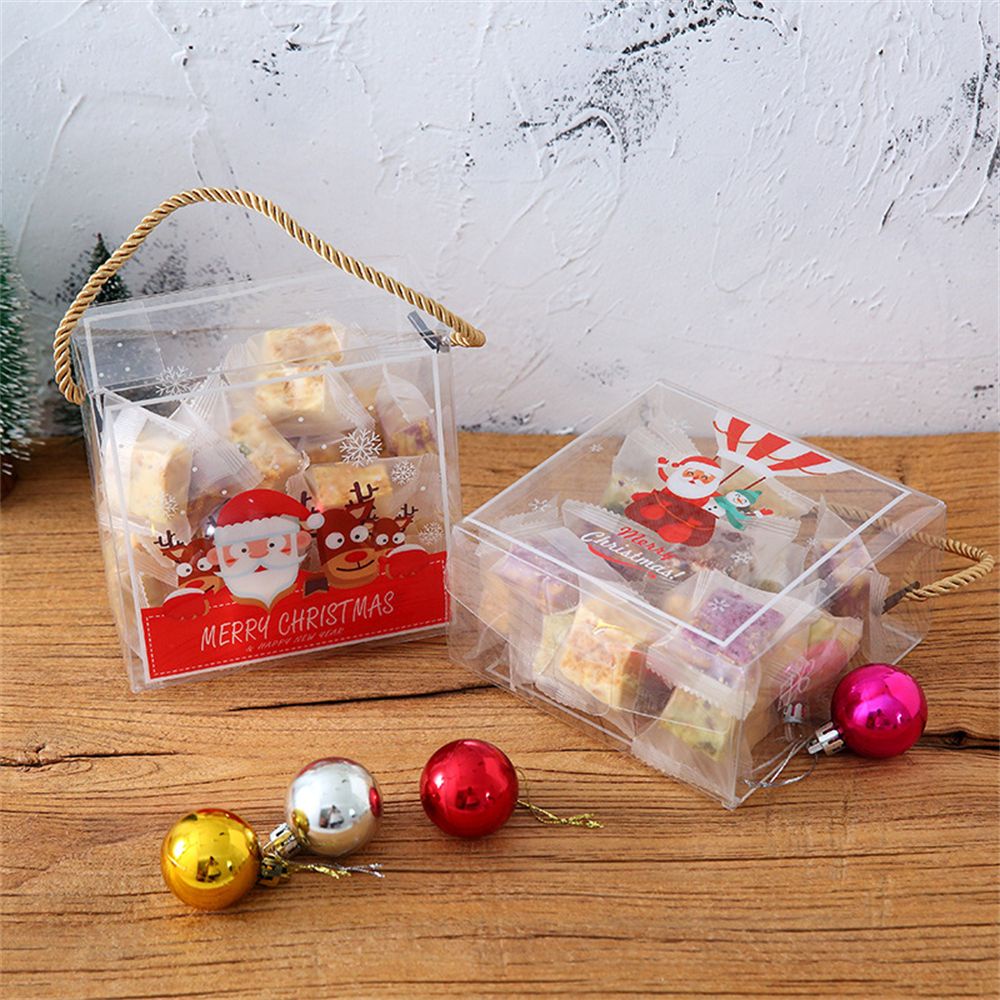 Hộp đựng quà trong suốt có tay cầm họa tiết tuần lộc/ông già Noel độc đáo trang trí tiệc cưới/ giáng sinh